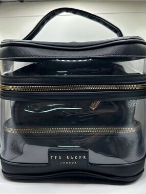 Ted Baker Clear Toiletry Bag Set with Black Trim and Gold Zippers